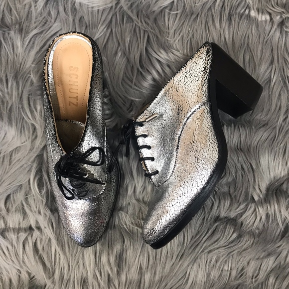 SCHUTZ Shoes - Schutz Metallic Crackle Slip On Heeled Mules
